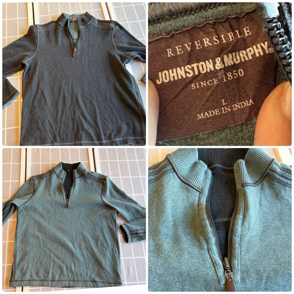 Johnson & Murphy Quarter Zip‎ Men's Large L Reversible Blue/Green Pullover